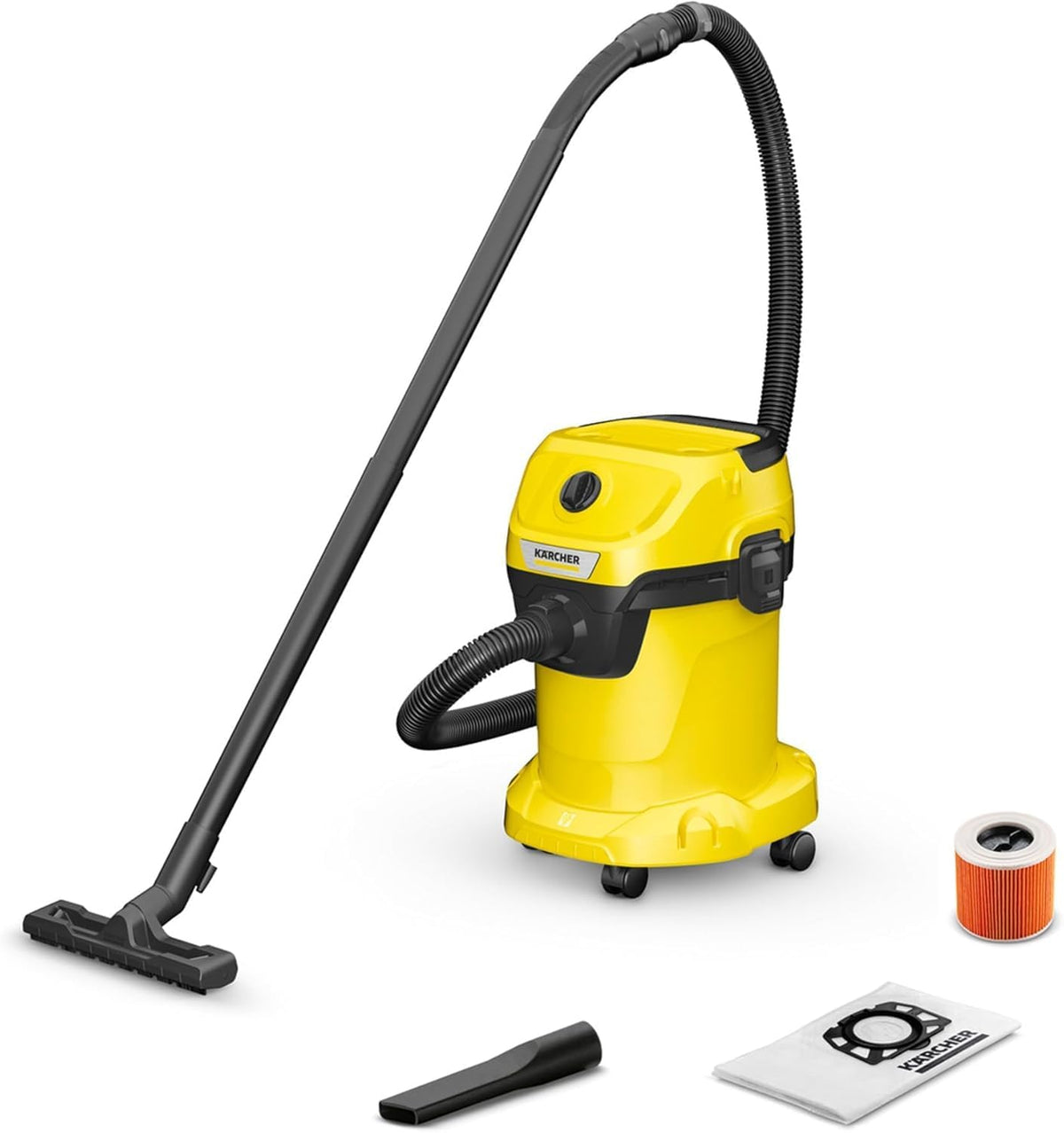 Aspirateur eau et poussière KÄRCHER V-17, Compact et idéal pour Le Garage., 3 V, 1000 W, 17 L, 1000W, 17L, Cuve 17L, Soufflage, Sac Non-tissé