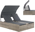 Bain de soleil, Transat de Jardin pour 2 Personnes, réglable, 2 porte, Juskys, Chaise d'extérieur avec auvent et Coussins, Appuie-tête réglable