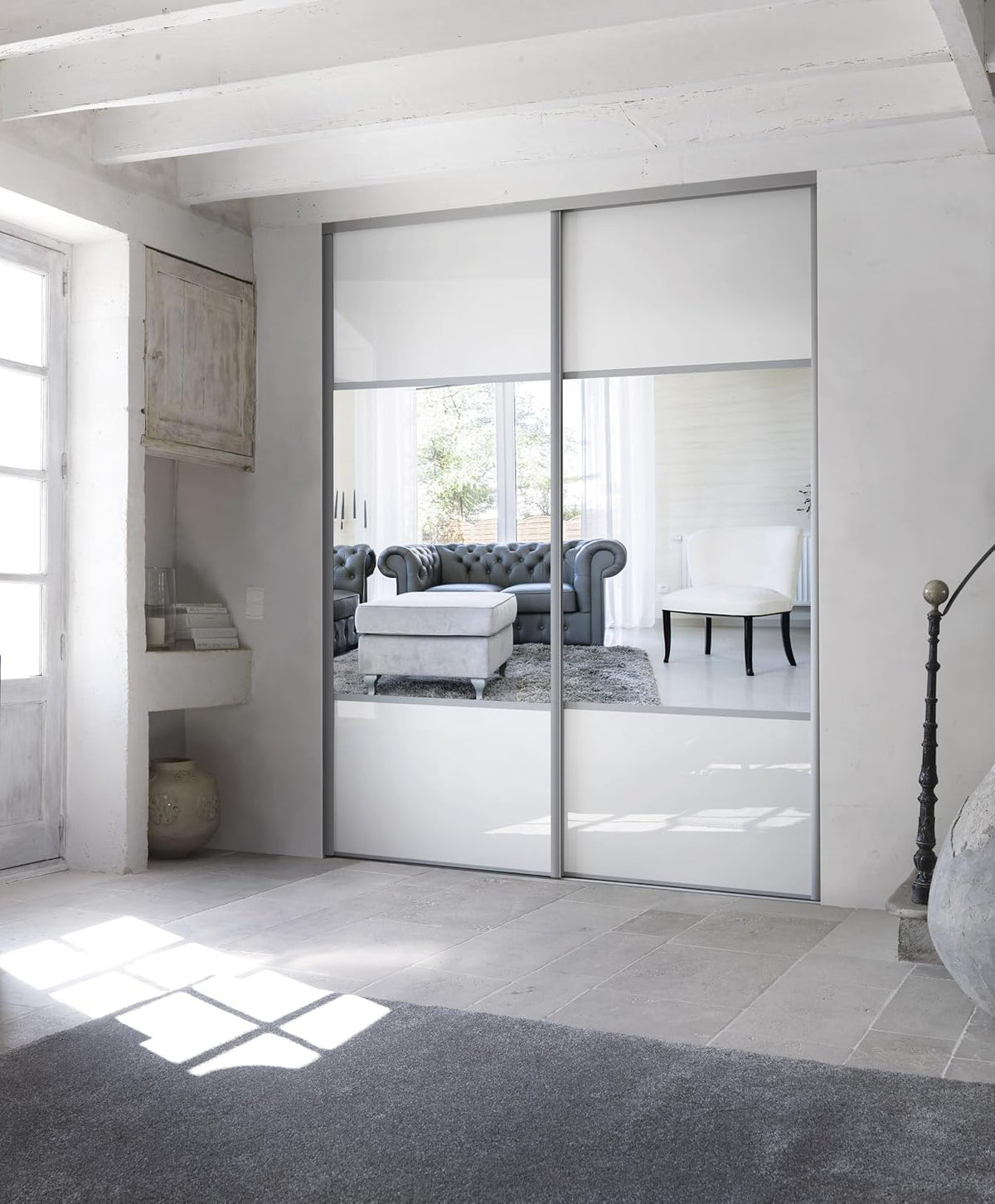 Porte coulissantes, 250 cm, OPTIMUM, 180 cm, hauteur 250 cm, largeur 180 cm, 2 portes, 2 portes de placard coulissantes, décor brillant blanc