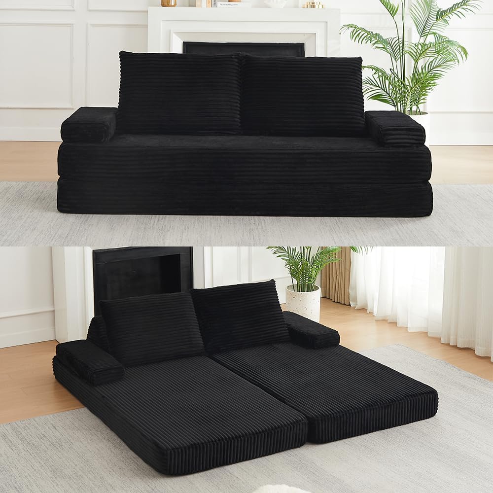 Canapé, 211 cm, Demivor, Noir, portable, Design Moderne et Mousse Compactée