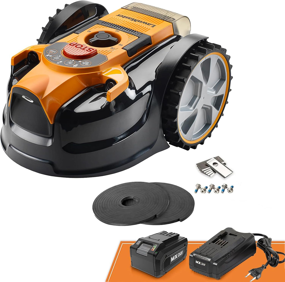 Lawnmaster VBRM16 Tondeuse, 60 mm, sans câble de limitation VBRM16 Plus, réglable, évite Les Obstacles