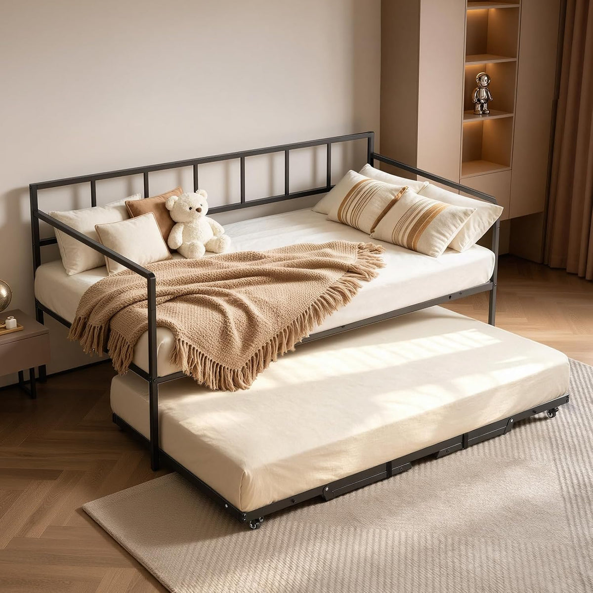 Cadre de lit VEVOR, Lit de Jour en Métal, réglable, Lit-Banquette Twin avec Lit Gigogne Escamotable