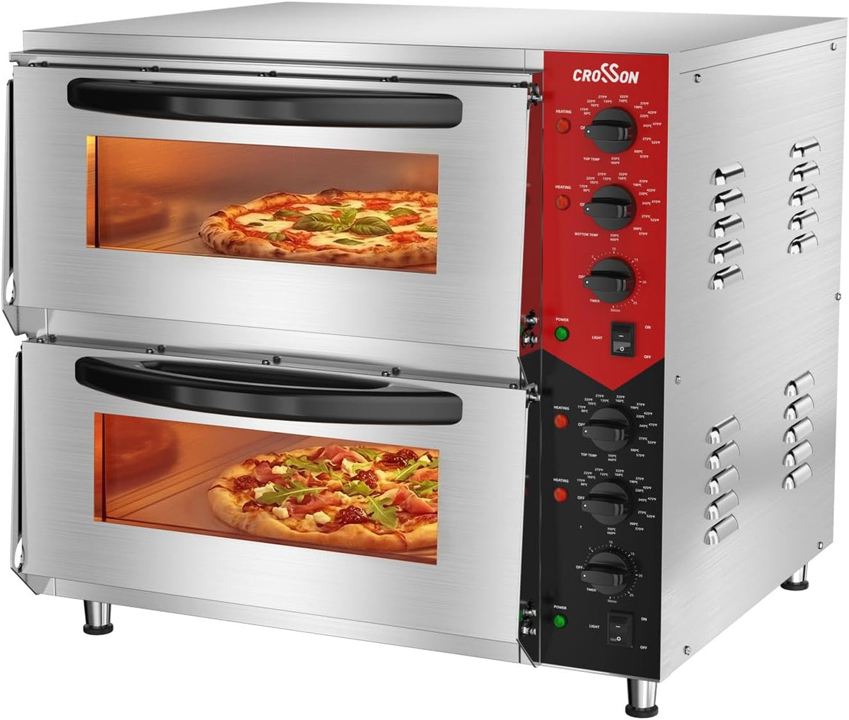 crosson Four à pizza, réglable, acier inoxydable, 19 pouces, Minuterie 30 Min pour Intérieur, 50 × 50CM, 350°C, 6000W, 500 × 500 × 12mm, verre