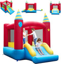COSTWAY Châteaux gonflable, Intérieur Extérieur, 190 × 206 × 205 cm, Château Gonflable avec Toboggan et Trampoline, 550W