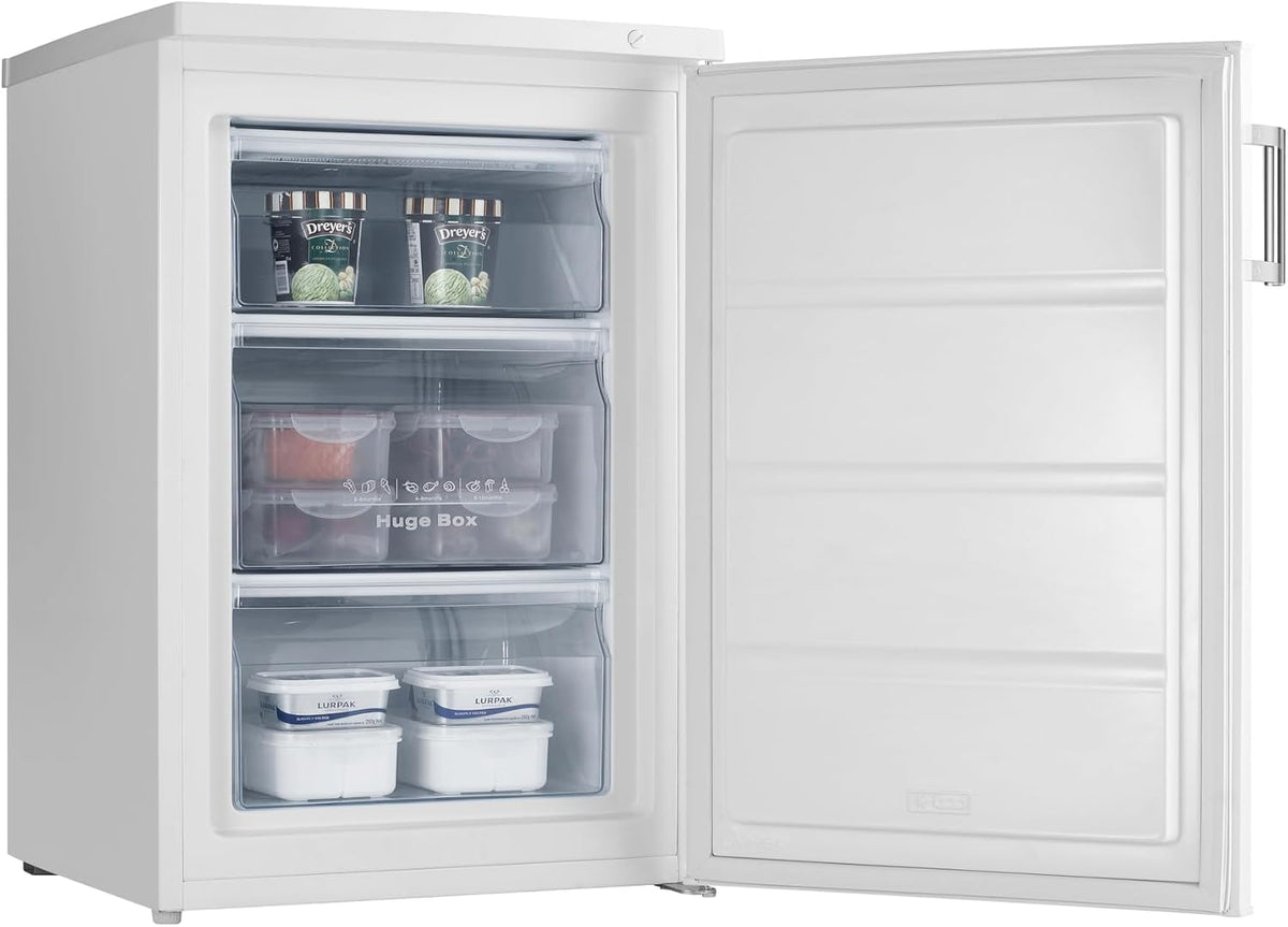 Severin Congélateur, 55 cm, réglable, 38 dB, 55 × 58 × 84, 5 cm, Largeur 55 cm, 85L, 4kg, 2 tiroirs, 3 rangements, 105 kWh/an, Blanc