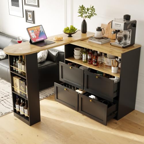 Table, réglable, 204 cm, îlot de cuisine multifonction avec bar et comptoir, Merax, 138 cm, 105 cm, 138-204 cm, tiroirs et espace de rangement