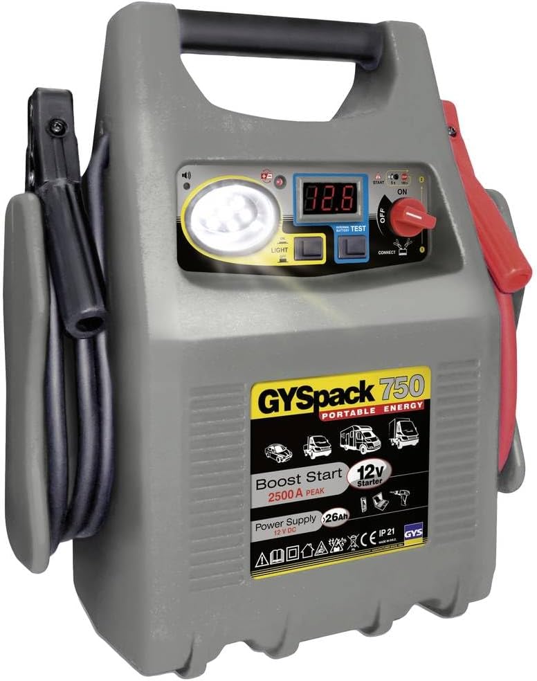 Démarreur, 12 V, éclairage LED, GYS, 2 × 1.30m, 12V, 230V, 26Ah, Système de démarrage rapide pack 750 026179 Courant daide au démarrage