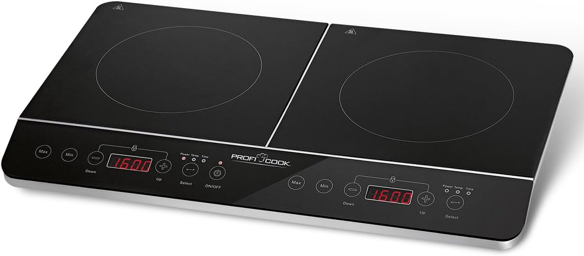 Profi Cook Plaque de cuisson, 16 niveaux, éclairage LED, 10 niveaux, ProfiCook table de cuisson à induction avec surface en vitrocéramique