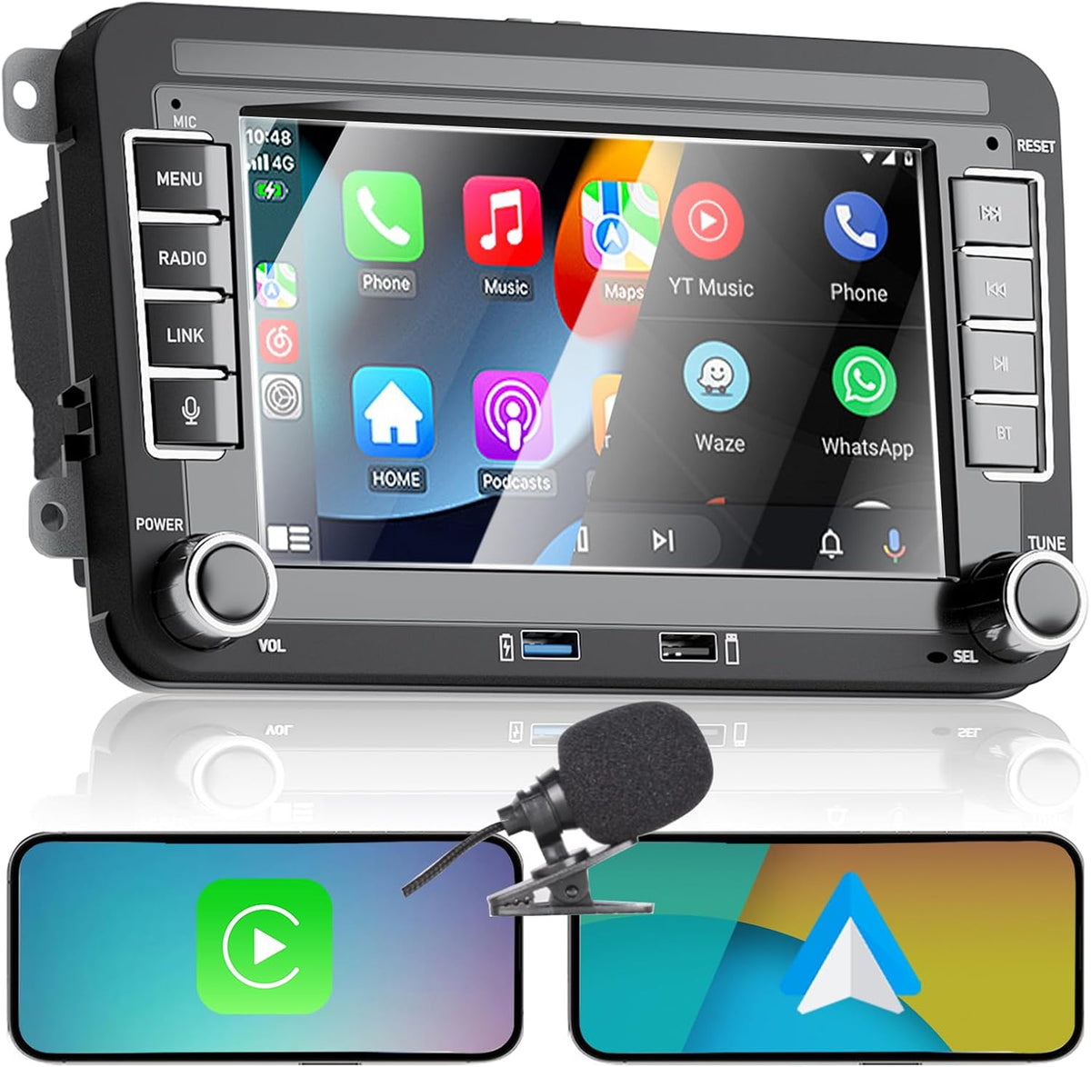 Liulbobu Autoradio, 7 Pouces sans Fil Carplay & Android Auto, 9 pouces, 100 W, Bluetooth, Puissance élevée/Bluetooth/FM/AM Radio/USB/DSP/RDS/SWC