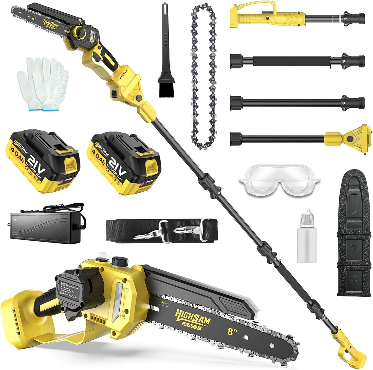 highsam Tronçonneuse, Moteur Sans Balais Compatible Makita 18V, Élagage Branches & Coupe Bois, 8 Pouces, 18 V, 20 cm, 3500 W, 45 000 tr/min