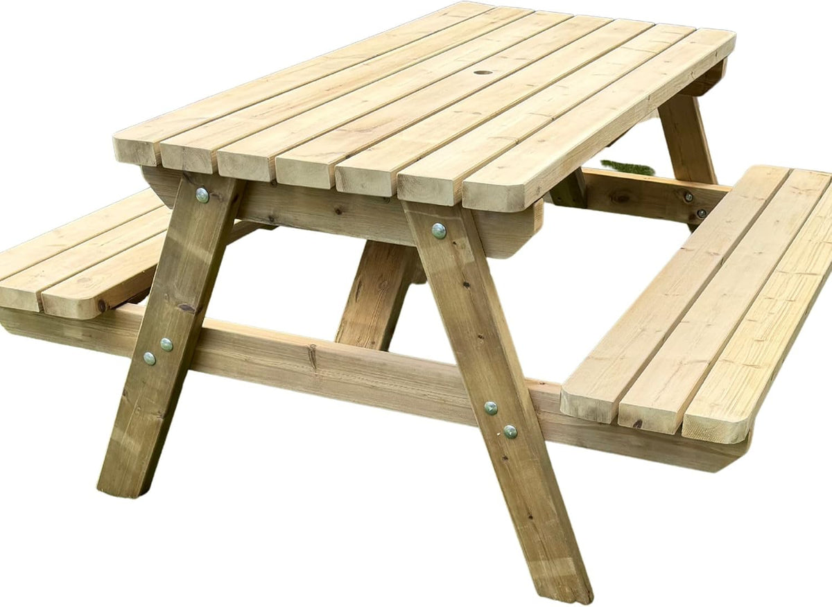 Table de pique-nique, 149 × 149 × 75 cm, 44 mm, 4 cm, madriers 44 mm, boulons M10, traitée Autoclave Coupes comprises