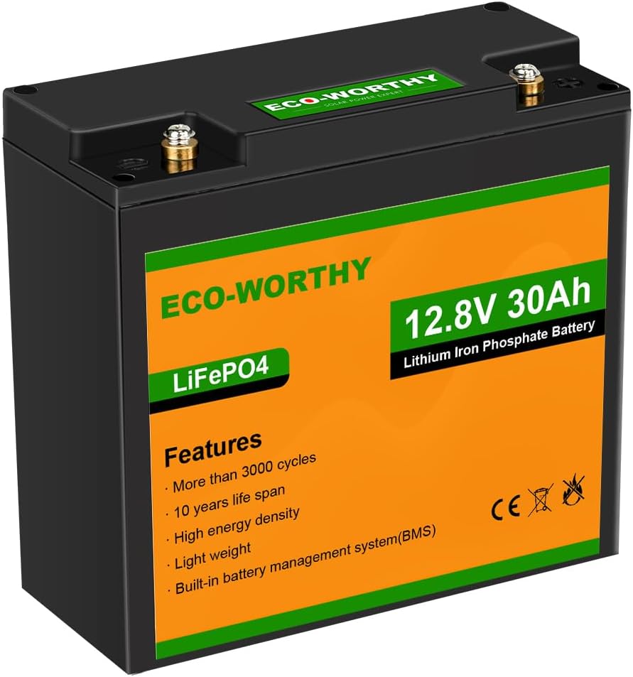 Batterie à décharge profonde, Batterie LiFePO4 12 V 30 Ah, ECO-WORTHY