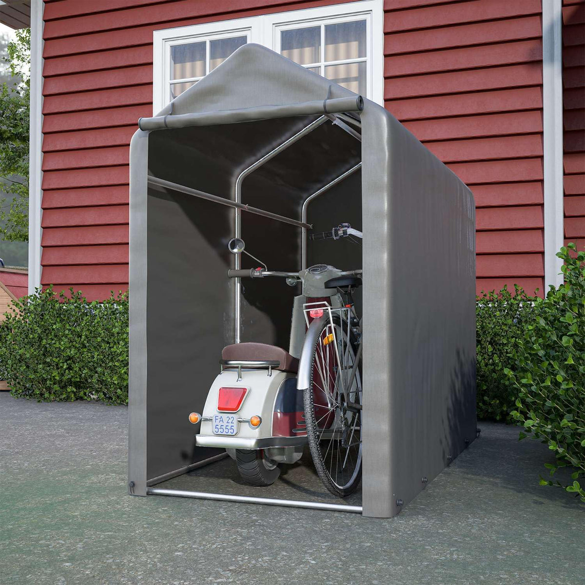 BIRCHTREE Abri de jardin, Porte à Fermeture éclair, Cadre en Acier, 187 × 100 × 160 cm, Tente de Rangement étanche Anti-UV pour vélo 1, 8 m x 1 m
