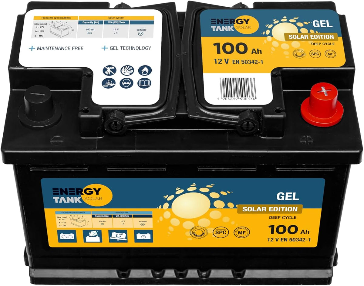Batterie à décharge profonde, Energy Tank Batterie Solaire 12V 100Ah, 278 × 175 × 190 mm, EnergyTank
