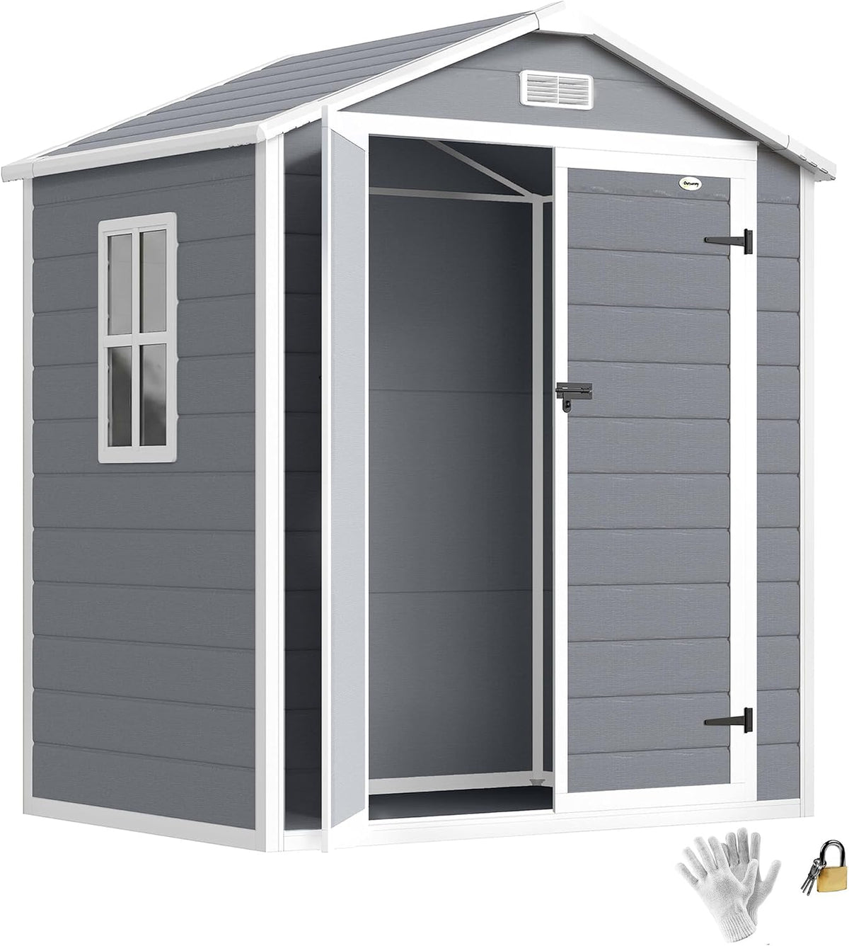 Abri de jardin, 2 Portes, Outsunny, 183L, 134l, 163L, 114l, 2 Portes 1 fenêtre et 1 Grille d'aération, Gris, Toit en Pente