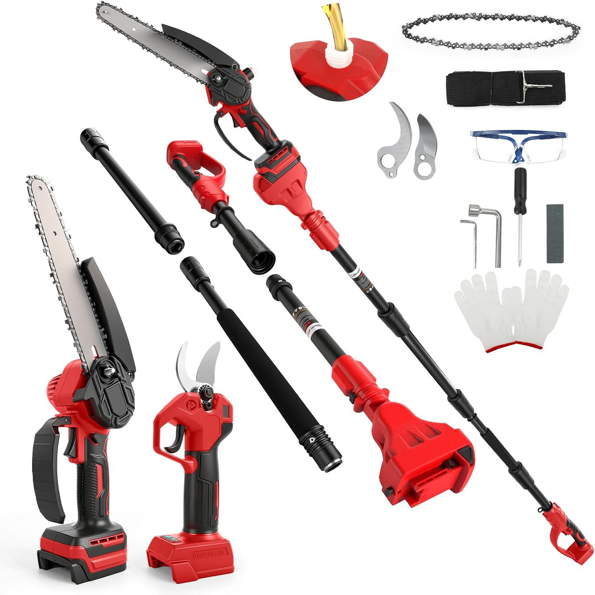 HEBERUCK Tronçonneuse, compatible avec batterie Milwaukee 18 V, kit d'outils de jardin 4 en 1, 28 mm, 8 pouces, 20, 3 cm, réglable, sans batterie