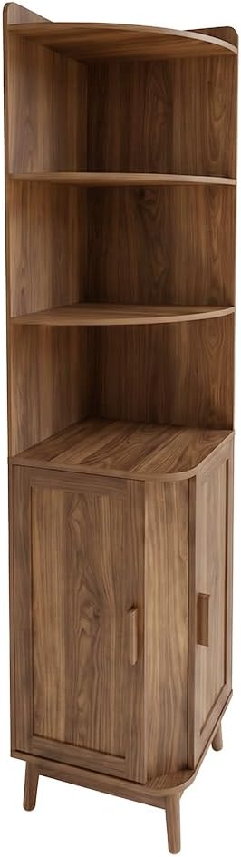 Étagère d'angle, Bois foncé, Salon, 40 × 40 × 172 cm, Meuble d'angle, Rangement, Chambre, Bureau, Style Bohème et Vintage, Box and beyond