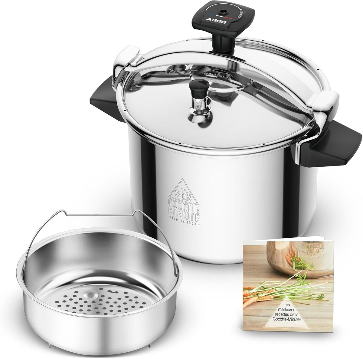 SEB Autocuiseur, 9 L, acier inoxydable, portable, Cocotte-minute Authentique, Cuiseur vapeur rapide