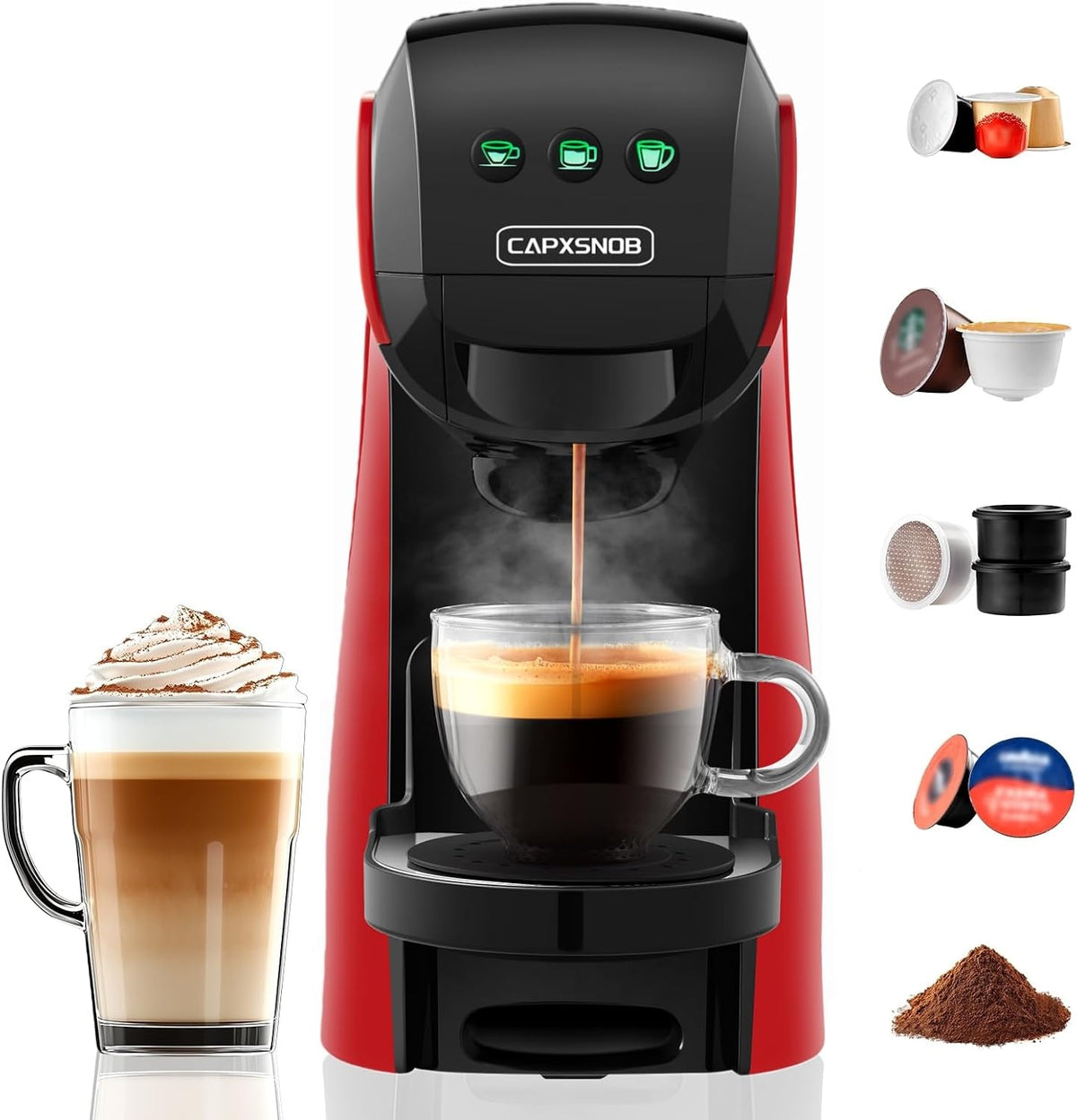 CAPXSNOB Machine à café, Compacte pour Maison et Bureau, 15 cm, réglable, 0, 8 L, Warriors1 5en1, 0, 8L, 13, 7L, 87°C, 92°C, 96°C