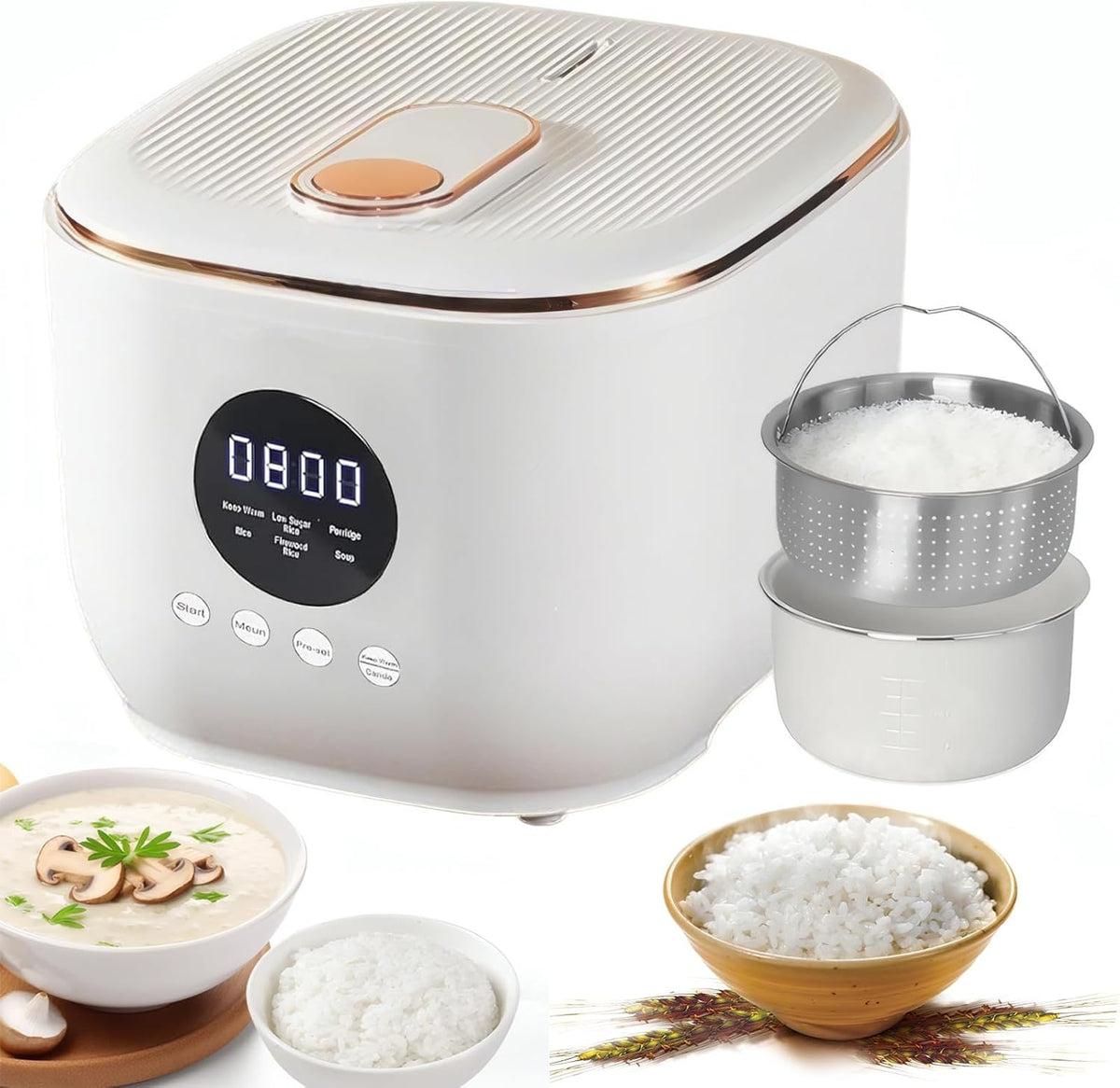 Cuiseur à riz, Cuiseurs Vapeur Numérique 5 En 1 Pour La Préparation De Bouillie, 3 L, réglable, acier inoxydable, 500 W, 220 V