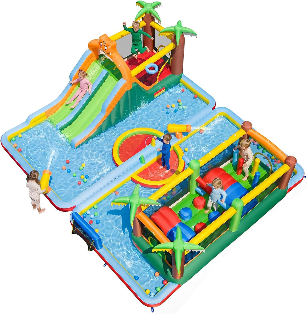 Châteaux gonflable, 9 en 1 Château Gonflable avec Double Toboggan et Piscines, COSTWAY, 680W, 750W