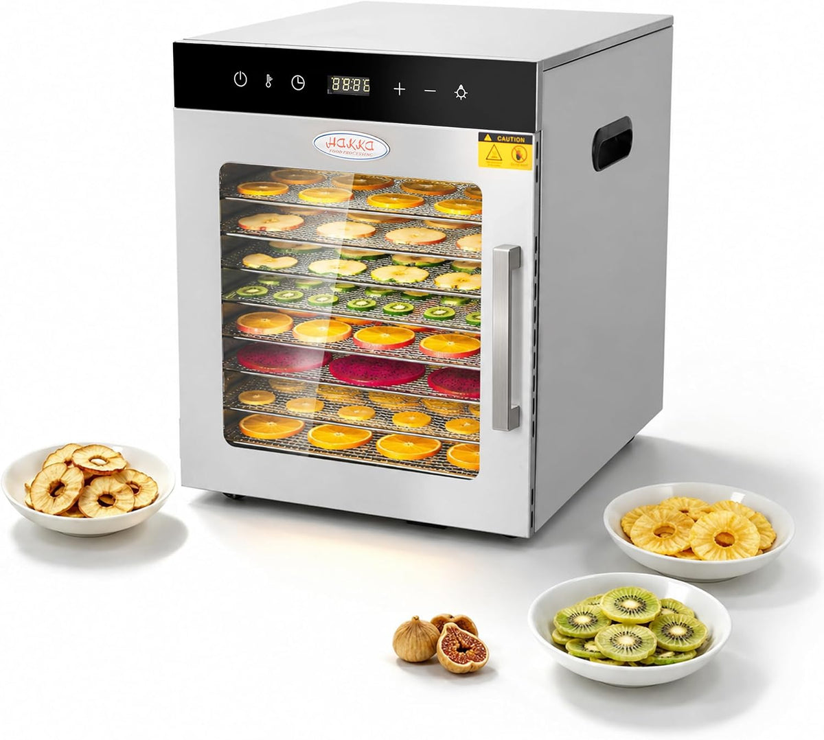 Déshydrateur, acier inoxydable, Pour Viande Séchée, éclairage LED, 800 W, HAKKA FOOD PROCESSING, Légumes, 30 °C, 90 °C, 10 Plateaux, réglable