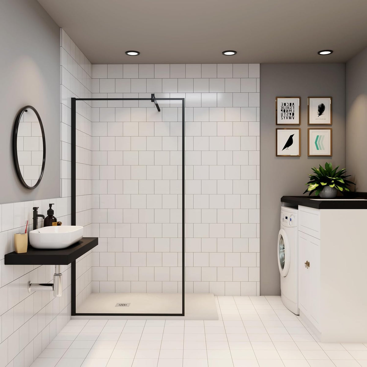 Cabine et parois de douche, 100cm, acier inoxydable, AICA sanitaire, 8mm, 200cm, 90cm, 980mm, 1000mm, 10mm, verre