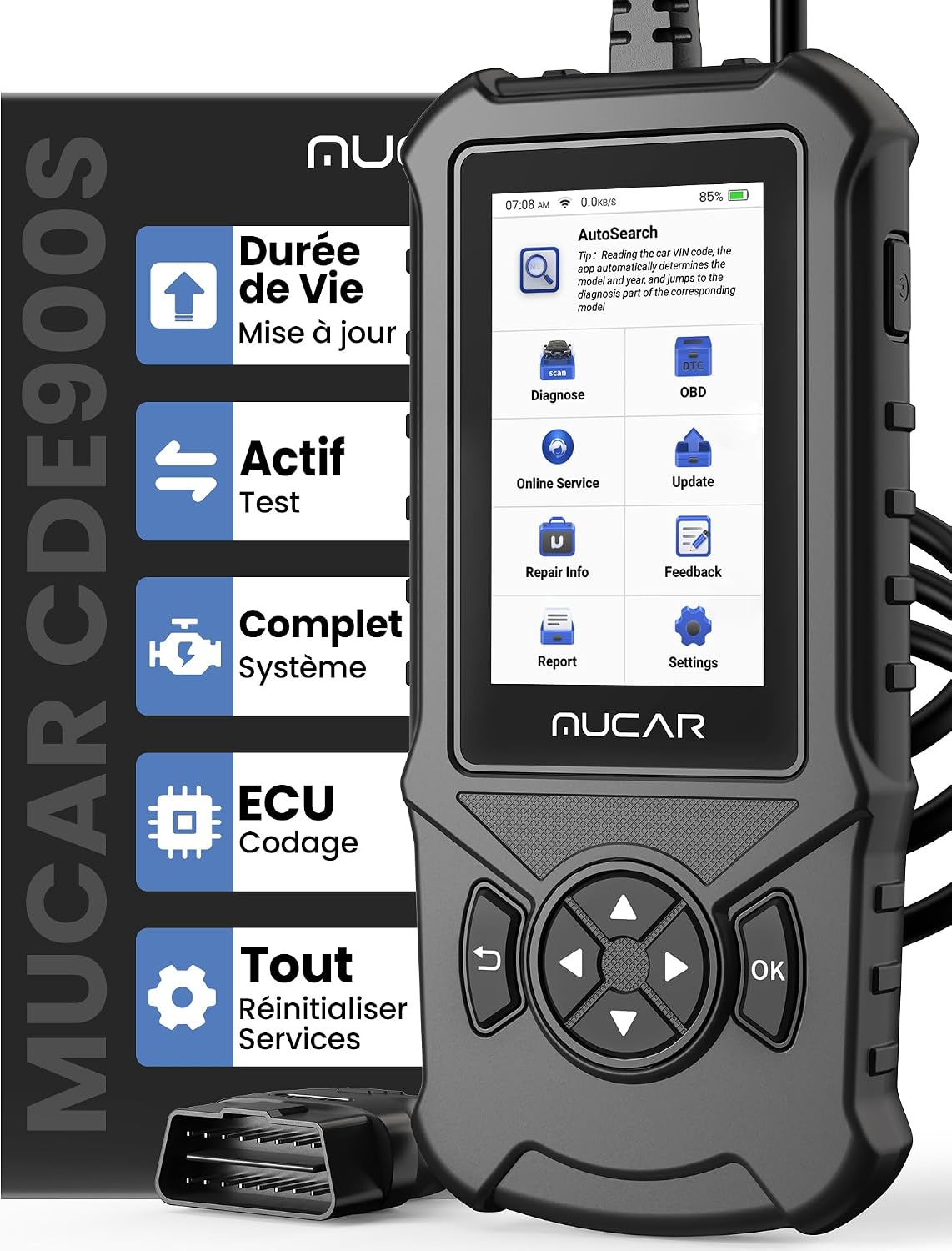 mucar CDE900S Outil diagnostics pour système de moteur OBD-II, CDE900S Valise Diagnostic Auto Compatible avec Peugeot, 100 fonctions