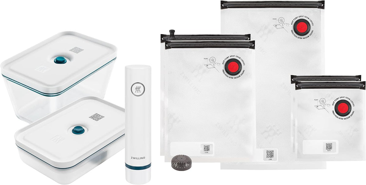 ZWILLING Appareil de mise sous vide, verre, FRESH & SAVE Set de Démarrage sous Vide 8 Pièces, Bleu