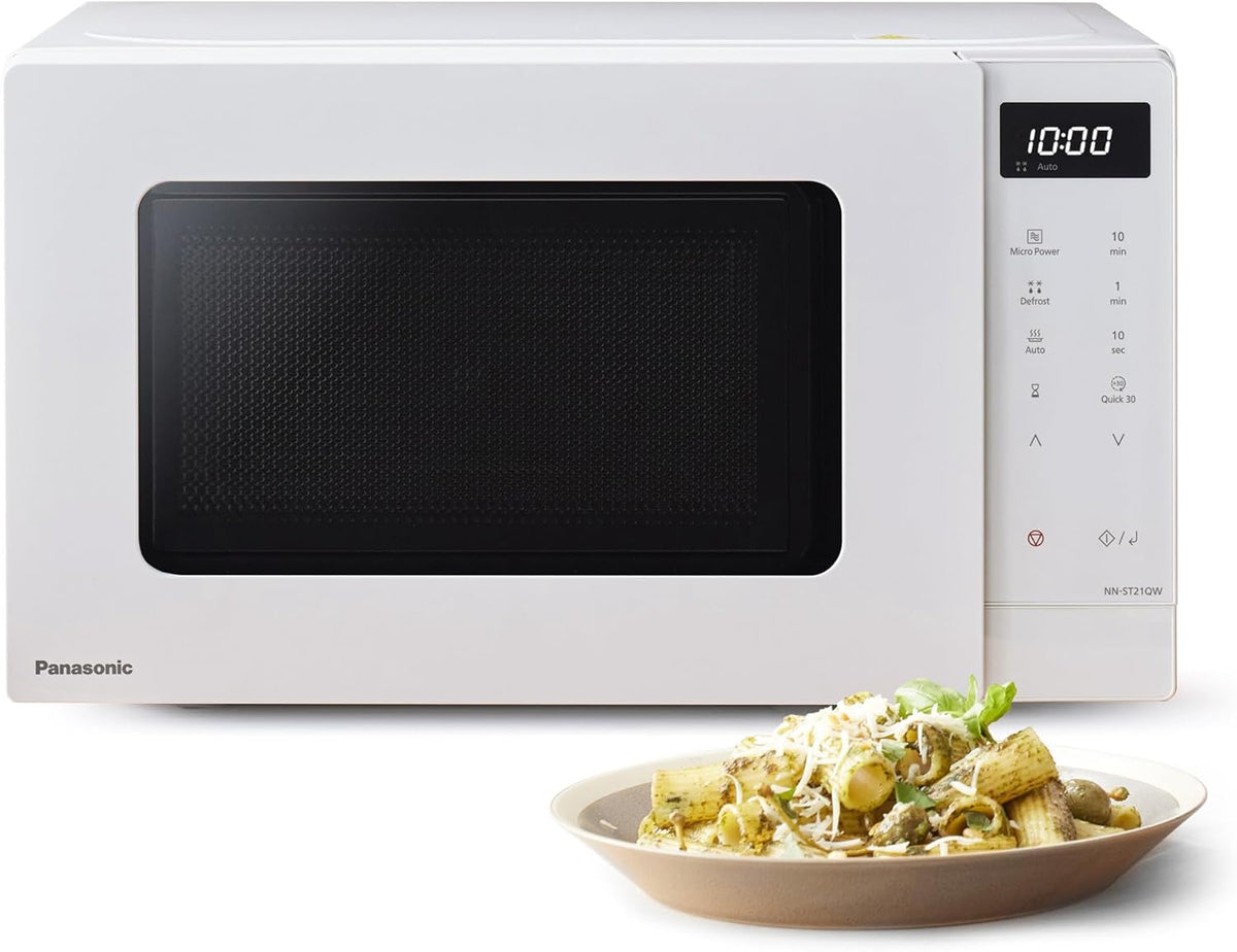 Panasonic Four micro-ondes, 5 Niveaux, éclairage LED, verre, 800 W, 200 W, 3 modes, 5 Niveaux de Puissance, NN-ST21QWEPG, 20L, 800W