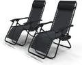 Bain de soleil, 91 × 108 × 64 cm, Chaise Longue Inclinable en Textilene avec Porte Gobelet Et portable Noir Lot de 2, vounot, 120KG