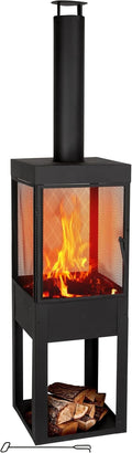 BBQ Collection Foyer et braséros, Brasero Exterieur avec Cheminée, Poêle à Bois Decoration Jardin, 194 × 44 × 47 cm, Acier au Carbone