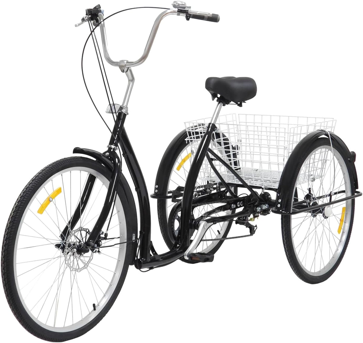 TONFEION Tricycle, réglable, 66 cm, 6 vitesses, 26 pouces, 96 cm, Avec panier, Hauteur réglable