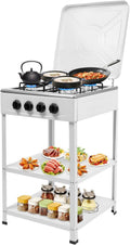 YNAADYH Cuisinière, brûleur d'extérieur pour la cuisson, 49 × 49 × 79 cm, acier inoxydable, 2, 5 kW, 4 brûleurs, 2 étagères, portable