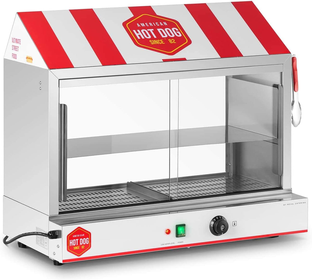 Appareil à hot dog, 2 400 W, réglable, Cuiseur à Vapeur Pour Hot Dogs 300 saucisses + 100 pains, acier inoxydable, Royal Catering, 110 °C