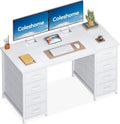 Bureau, réglable, 120 × 48cm, Coleshome, 8 Tiroirs, Blanc
