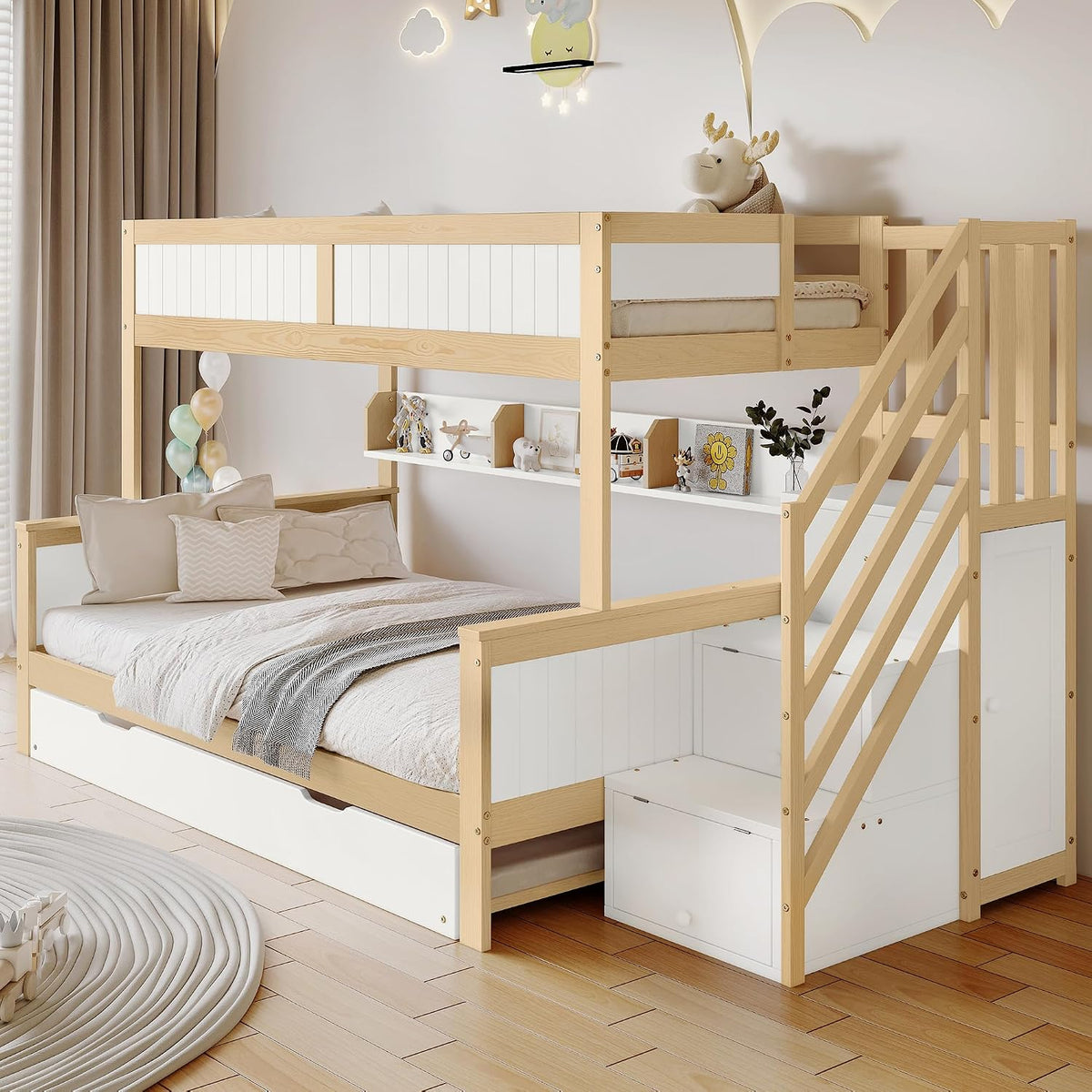 Cadre de lit, Pin et MDF, 90 × 190 cm, Superposé avec Trois Positions de Lit, roomfitters, 252 cm, 128.5 cm, 148 cm, 90 × 200cm, 90 × 190cm