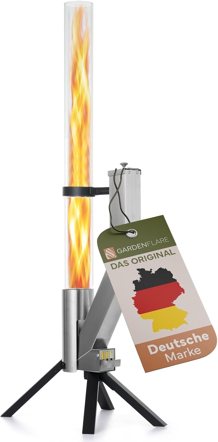 Tuyau d'arrosage, acier inoxydable, Alternative élégante de cheminée de jardin pour votre terrasse et jardin, 130, 6 cm, GARDENFLARE, verre