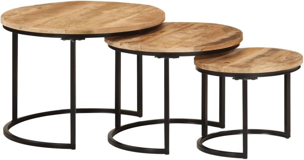 Table gigognes, Tables gigognes 3 pcs bois de manguier massif brut, vidaXL
