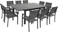 Ensemble salle à manger, Aluminium Anthracite Venezia, Salon de Jardin Extensible 10 Places de 140/200cm en textilène Gris, Happy Garden, 89, 5 cm