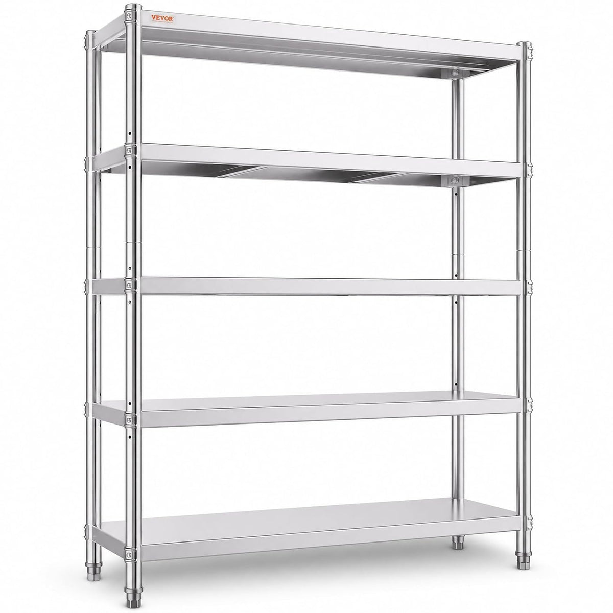 Étagère verticale, acier inoxydable, Meuble de Rangement pour Cuisine Bureau Garage Cellier, réglable, 122 × 47 × 183 cm, VEVOR, 150 kg, 5 Niveaux