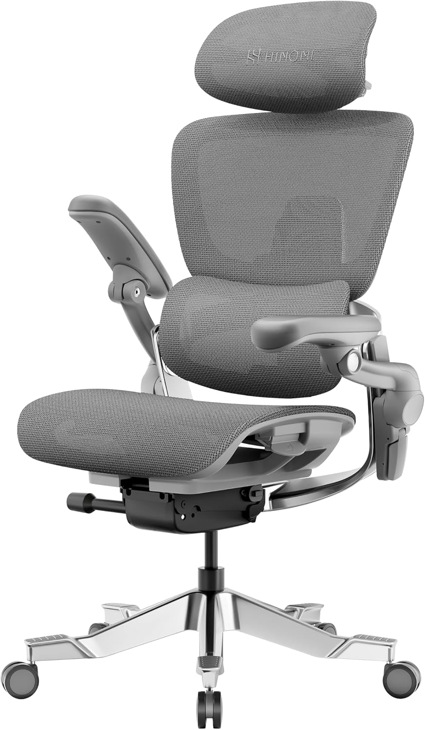Chaise, 150kg, réglable, Fauteuil Pivotant pour Bureau & Gaming, HINOMI, Gris, Support Lombaire, Accoudoirs & Appui-tête Réglables