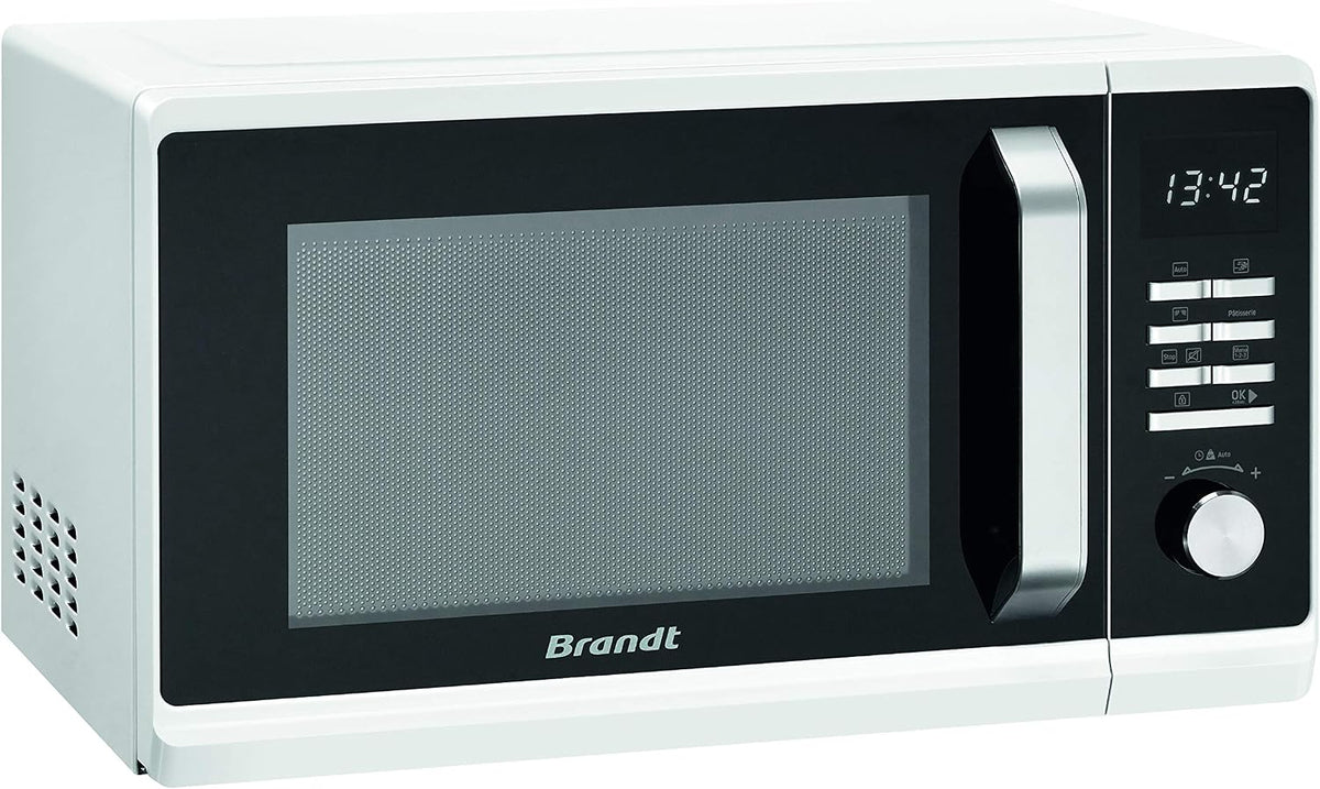 Four micro-ondes, 23 L, acier inoxydable, BRANDT, 800 W, Mode Décongélation, SE2302W, Cavité Inox, Blanc et Noir, pose libre