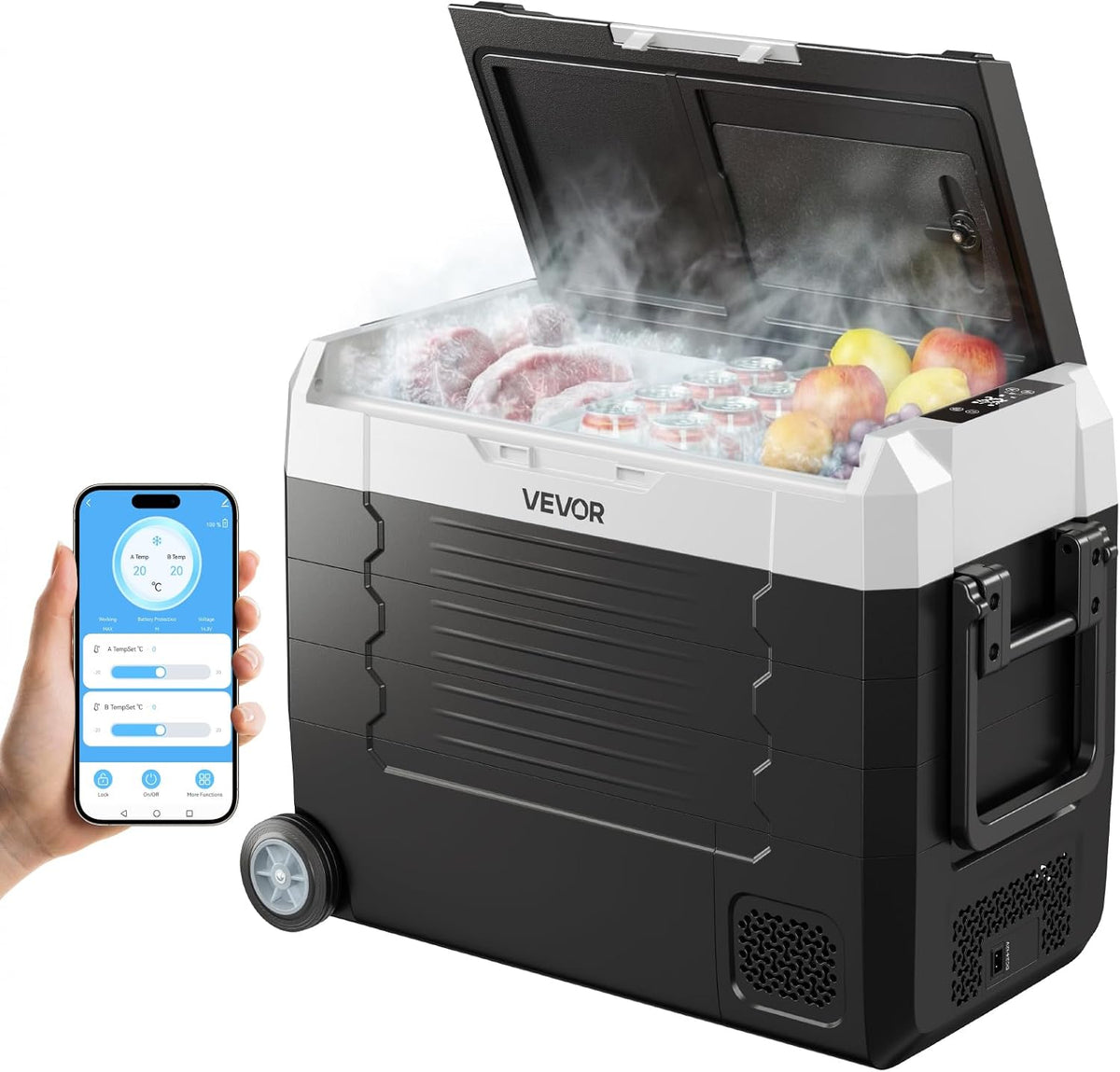 VEVOR Mini réfrigérateur, pour Camping Pêche Caravane, 45 L, éclairage LED, 24 V, 240 V, 45 dB, Réfrigérateur portable à Compression 45 L