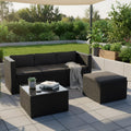 Salon de jardin, avec canapé 3 Places, Ensemble de Meubles de Jardin Noir/Gris, verre, Juskys, 61 × 61 × 37 cm, 5 cm, 5 mm, Tabouret