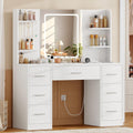 Coiffeuse, Table de Maquillage avec 7 Tiroirs, SLINEMO, 4 Étagères, 6 étagères, 4 Étagères et 5 Crochets, éclairage LED, réglable