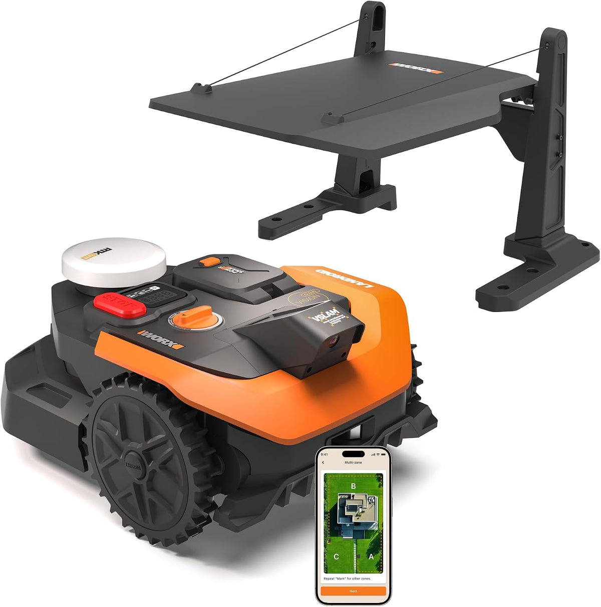 WORX WR305E Tondeuse, Wi-Fi, Bluetooth, Navigation VSLAM + RTK, cartographie Automatique