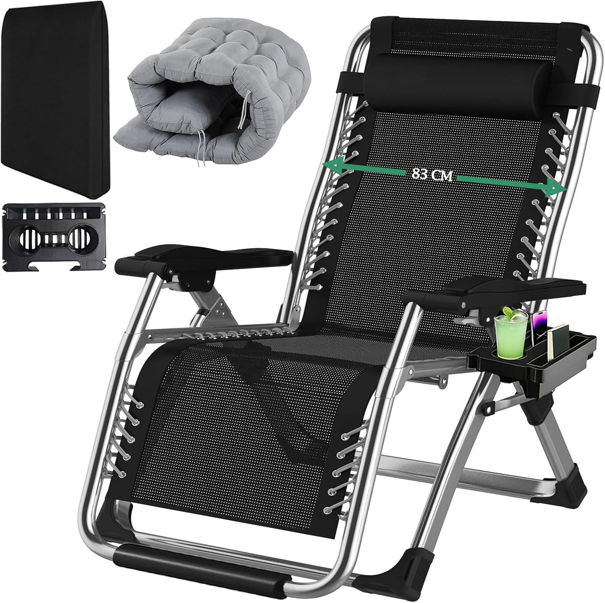 Bain de soleil, 83cm Ultra Large Transat Jardin Exterieur avec Repose Pieds, 40 mm, Fiutazge, 72 cm, 2 Porte, 90 × 83 × 15cm, 10.4kg, réglable