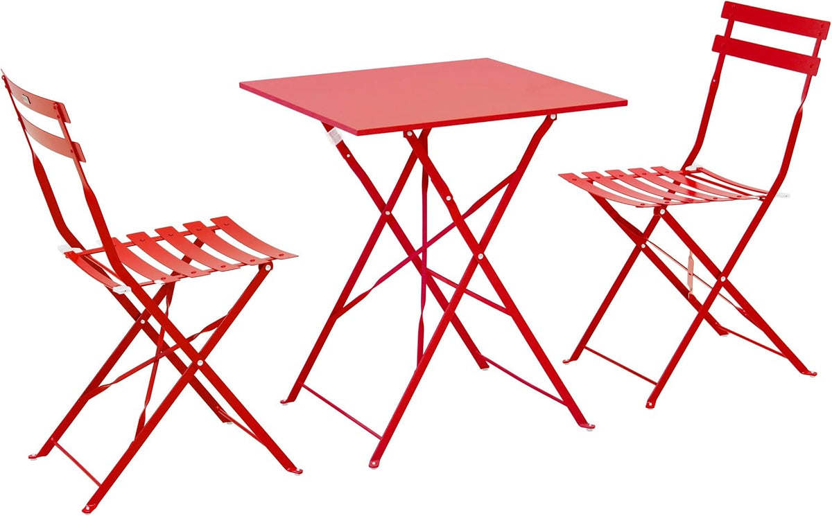 Table à manger Oviala, 82 cm, Table de Jardin et 2 chaises Acier Rouge, 42 cm, 46 cm, 71 cm, 60 cm