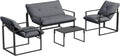 Canapé, Salon de Jardin Extérieur 4 Pièces Coussins 15cm Acier Noir, Outsunny, 15 cm, 114l, 60l, 65l, verre